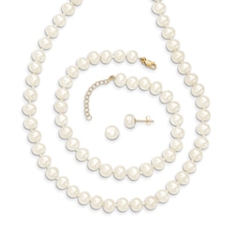 Freshwater Cultured Pearl Necklace/Bracelet/Earrings Set 14K Yellow Gold