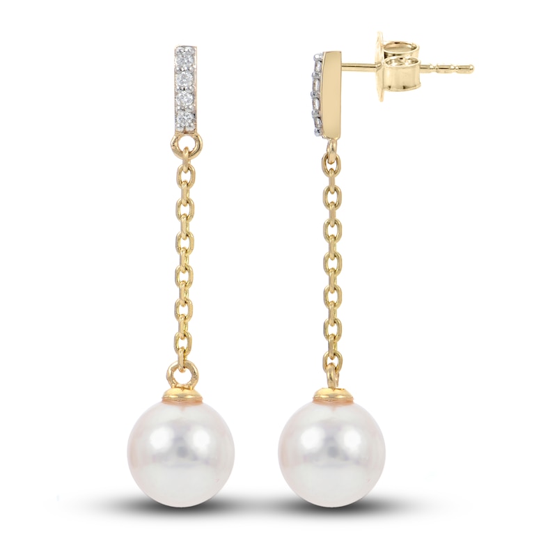 Main Image 1 of Akoya Cultured Pearl Earrings 1/20 ct tw Diamonds 14K Yellow Gold