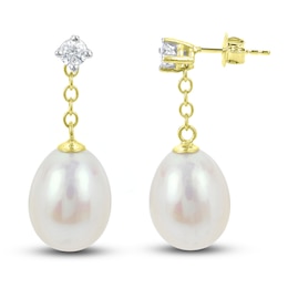 Freshwater Cultured Pearl Earrings 1/5 ct tw Diamonds 14K Yellow Gold