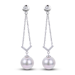 Akoya Cultured Pearl Earrings 1/6 ct tw Diamonds 14K White Gold