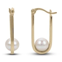 Freshwater Cultured Pearl U-Hoop Earrings 14K Yellow Gold