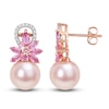 Thumbnail Image 1 of Pink Freshwater Cultured Pearl & Natural Pink Sapphire Earrings 1/8 ct tw Diamonds 14K Rose Gold