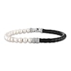 Thumbnail Image 1 of 1933 by Esquire Men's Black Leather & Freshwater Cultured Pearl Bracelet Sterling Silver 8.75&quot;