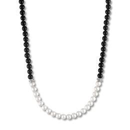 1933 by Esquire Men's Freshwater Cultured Pearl & Natural Onyx Necklace Sterling Silver 28&quot;