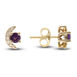 Natural Amethyst Earrings 1/15 ct tw Diamonds 14K Yellow Gold