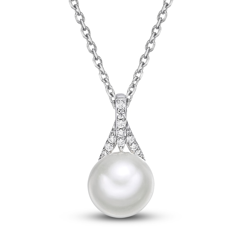 Freshwater Cultured Pearl Pendant Necklace 1/20 ct tw Diamonds 10K White Gold 18"