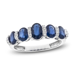 Natural Blue Sapphire Ring 1/8 ct tw Diamonds 14K White Gold