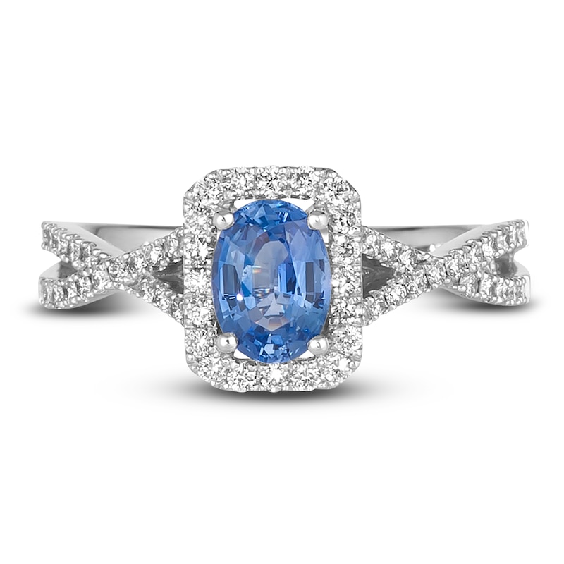 Main Image 3 of Le Vian Natural Blue Sapphire Ring 1/3 ct tw Diamonds 14K Vanilla Gold