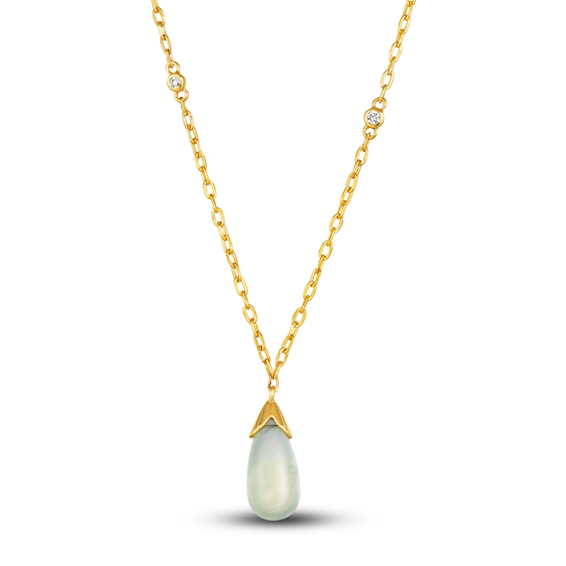 Le Vian Natural Prehnite Necklace Diamond Accents 14K Honey Gold