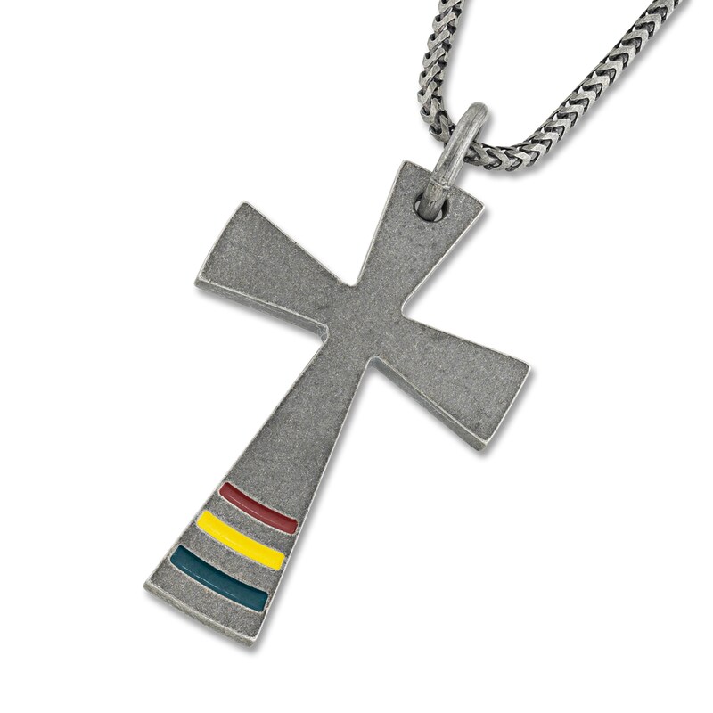 Men's Black Wooden Cross Pendant Necklace Stainless Steel 24