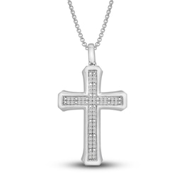 Men's Diamond Cross Pendant Necklace 1/4 ct tw Round Sterling Silver 22&quot;