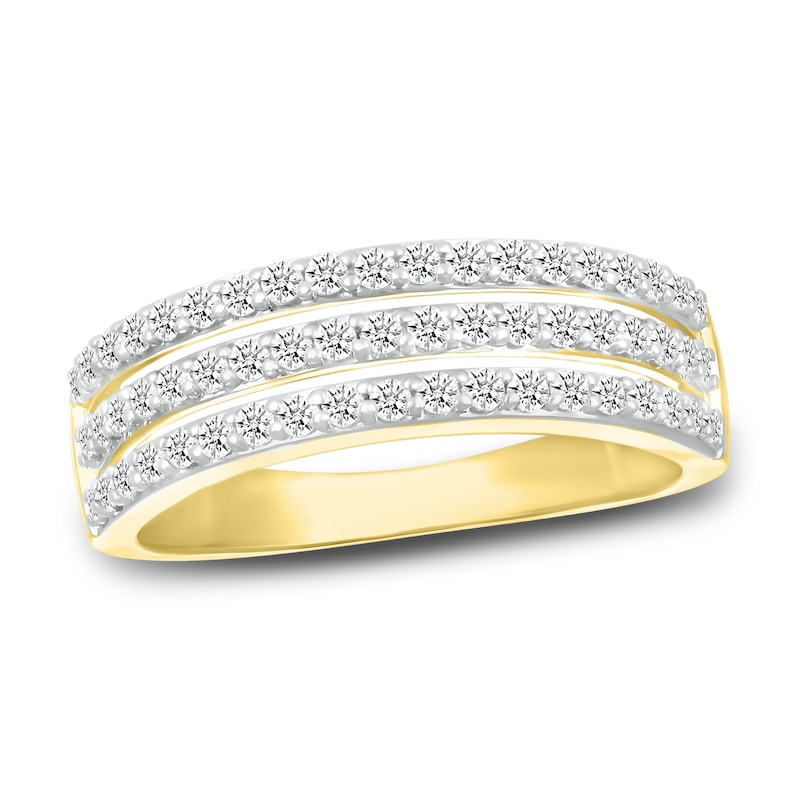 Diamond Triple Row Ring 1/2 ct tw Round 10K Yellow Gold