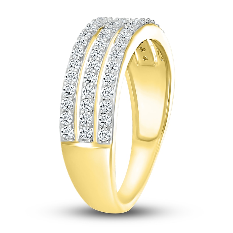 Main Image 2 of Diamond Triple Row Ring 1/2 ct tw Round 10K Yellow Gold