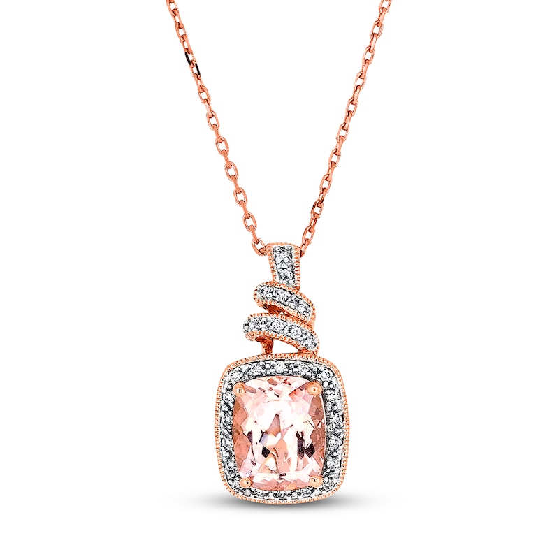 Natural Morganite Necklace Diamonds/Garnet 14K Rose Gold