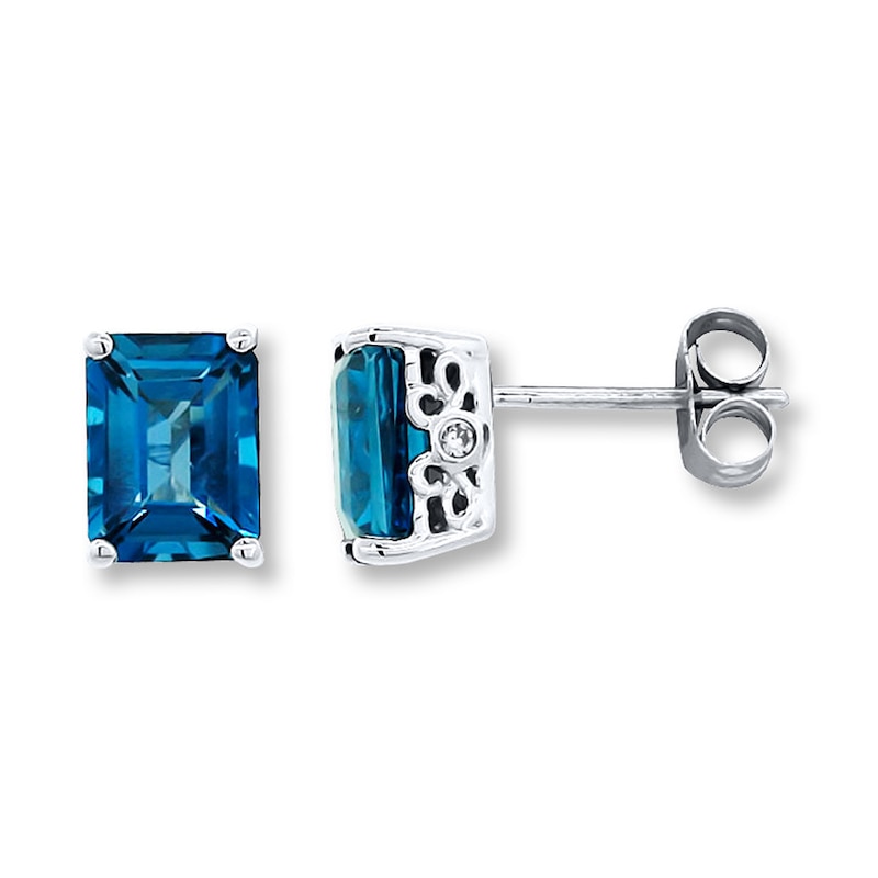 Blue Topaz Earrings Diamond Accents 10K White Gold