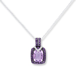 Amethyst Necklace 1/20 ct tw Diamonds Sterling Silver