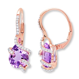 Amethyst Earrings 1/5 ct tw Diamonds 10K Rose Gold