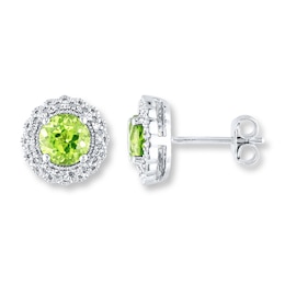 Peridot Earrings 1/10 ct tw Diamonds Sterling Silver