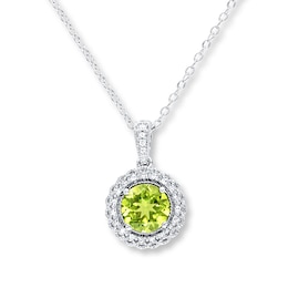 Peridot Necklace 1/10 ct tw Diamonds Sterling Silver