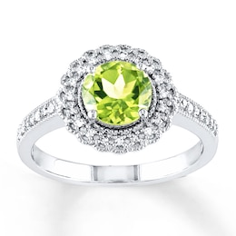 Peridot Ring 1/8 ct tw Diamonds Sterling Silver