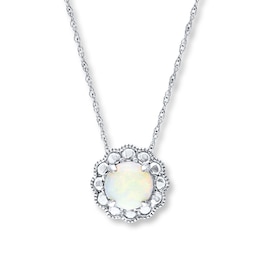 Natural Opal Necklace 10K White Gold