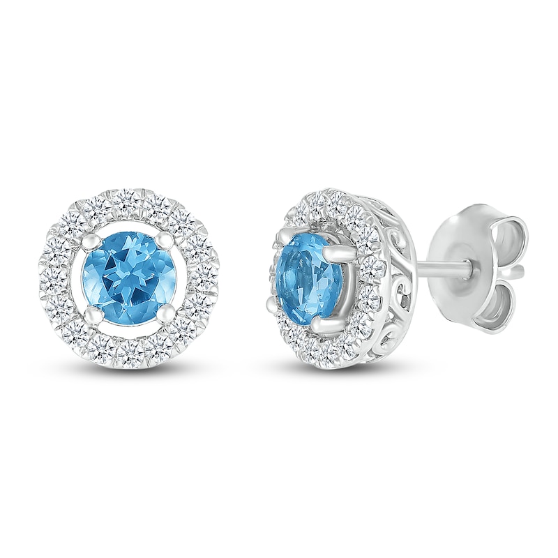 Blue Topaz Earrings 1/2 ct tw Diamonds 10K White Gold