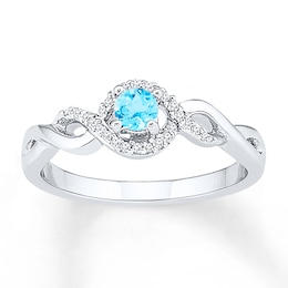 Blue Topaz Ring 1/15 ct tw Diamonds 10K White Gold