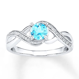 Blue Topaz Ring Diamond Accents Sterling Silver