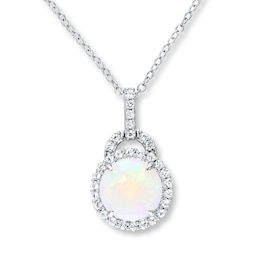 Natural Opal Necklace White Topaz Accents Sterling Silver