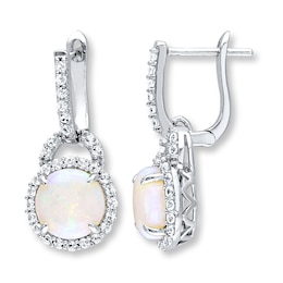 Natural Opal Earrings White Topaz Accents Sterling Silver