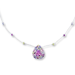 Amethyst Necklace Tanzanite & Peridot Accents Sterling Silver