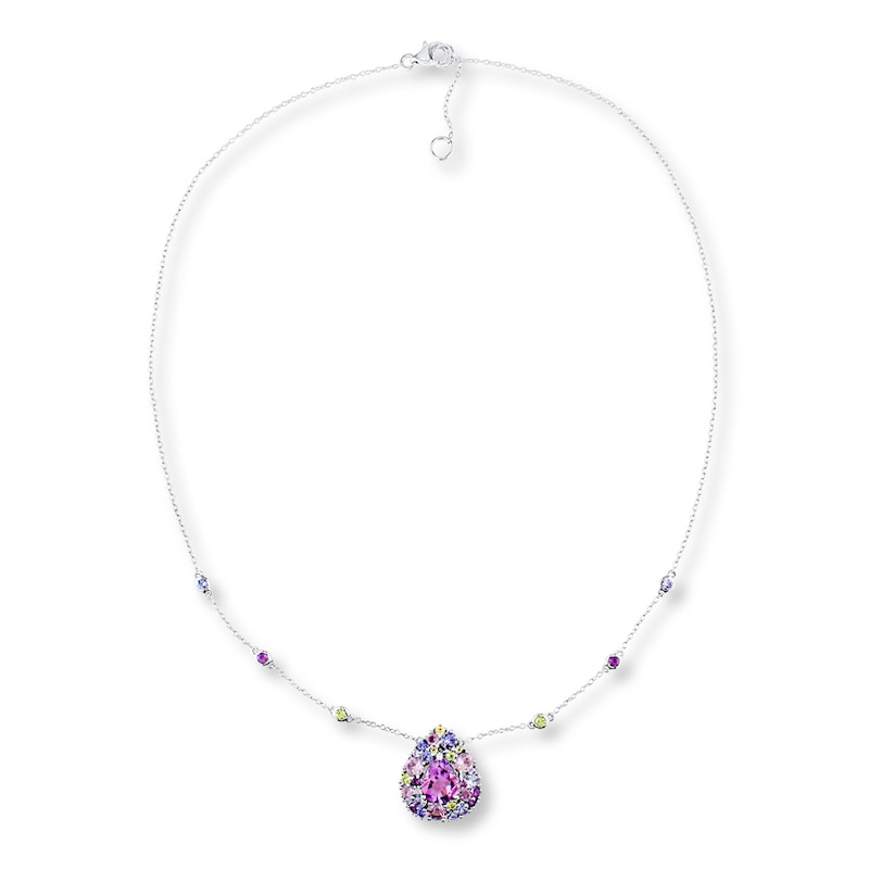 Amethyst Necklace Tanzanite & Peridot Accents Sterling Silver