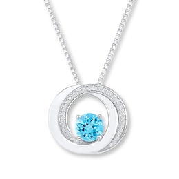 Blue Topaz Necklace 1/15 ct tw Diamonds Sterling Silver