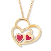 Thumbnail Image 2 of Garnet Heart Necklace 1/8 ct tw Diamonds 10K Yellow Gold
