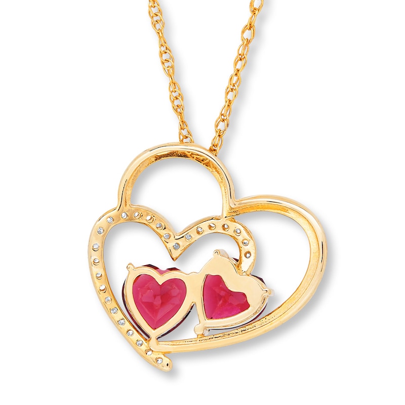 Garnet Heart Necklace 1/8 ct tw Diamonds 10K Yellow Gold