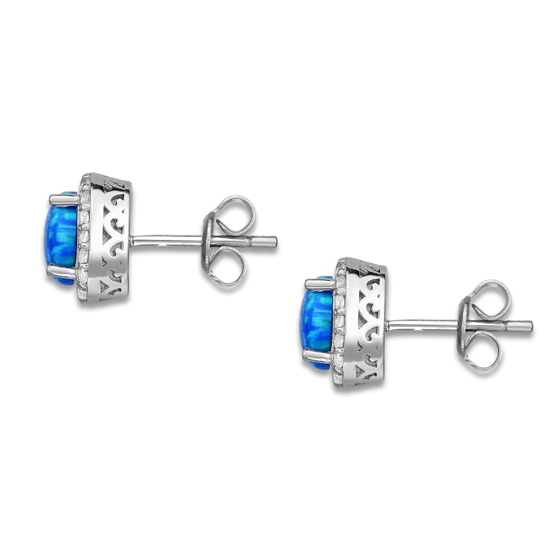 Blue Lab-Created Opal Earrings White Topaz Sterling Silver