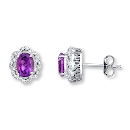 Amethyst Earrings 1/4 ct tw Diamonds 14K White Gold