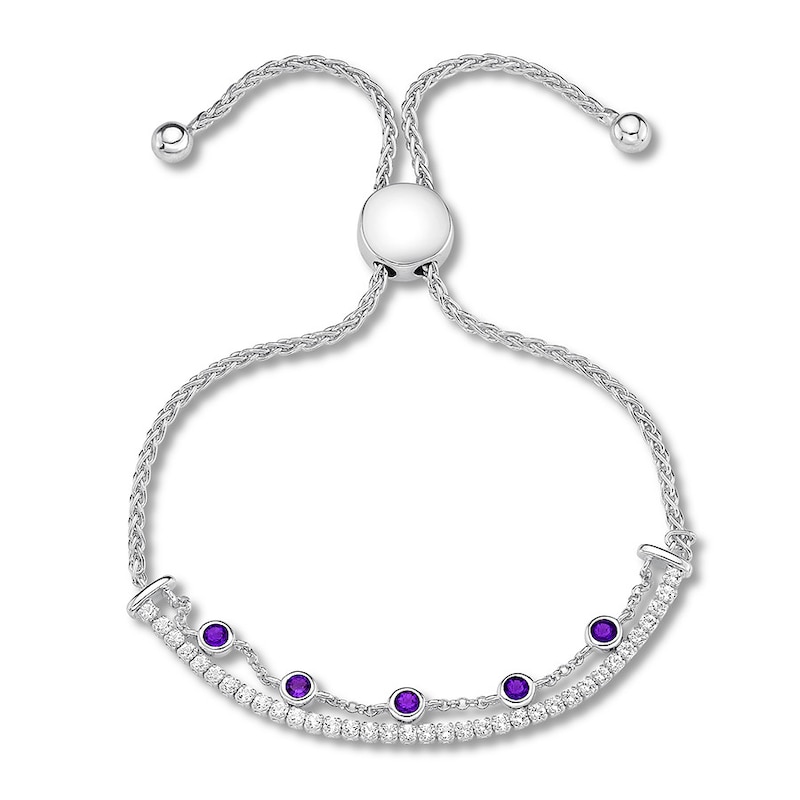 Amethyst & White Topaz Bolo Bracelet Sterling Silver