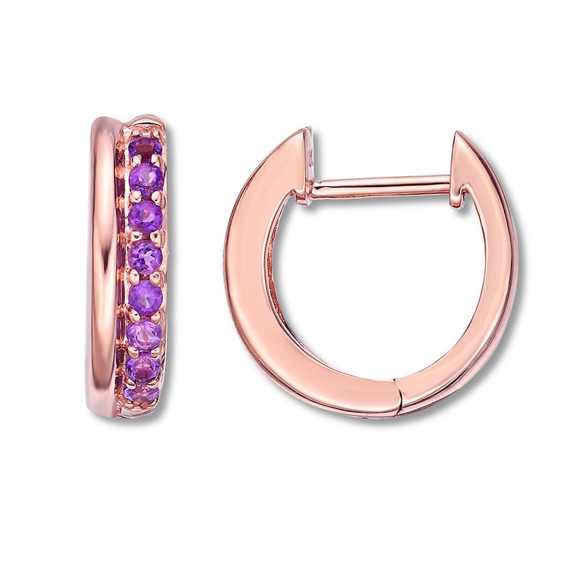 Amethyst Hoop Earrings 10K Rose Gold