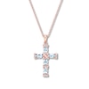 Thumbnail Image 1 of Aquamarine Cross Necklace 1/10 ct tw Diamonds 10K Rose Gold