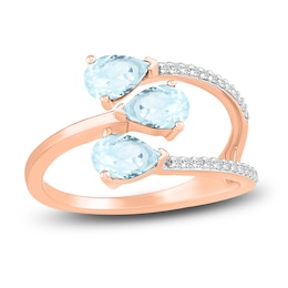 Aquamarine Ring 1/10 carat tw Diamonds 10K Rose Gold