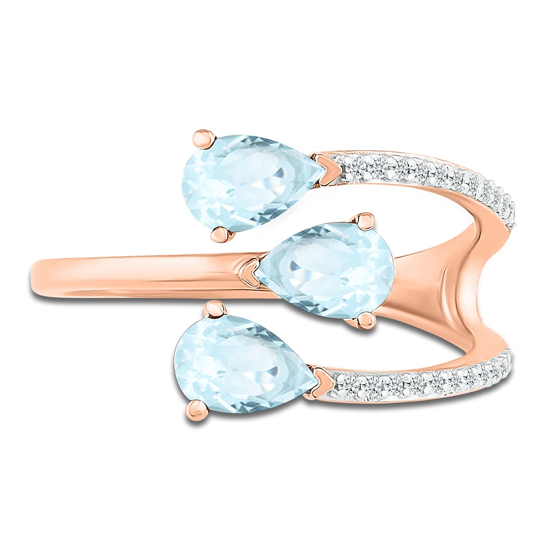 Main Image 2 of Aquamarine Ring 1/10 carat tw Diamonds 10K Rose Gold