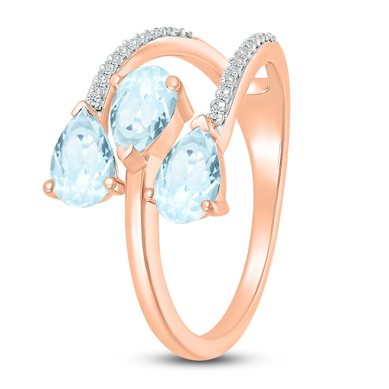 Main Image 4 of Aquamarine Ring 1/10 carat tw Diamonds 10K Rose Gold