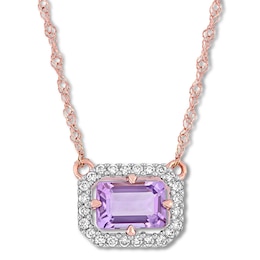 Amethyst Necklace 1/10 ct tw Diamonds 14K Rose Gold