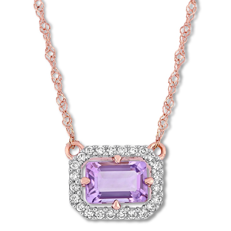 Main Image 1 of Amethyst Necklace 1/10 ct tw Diamonds 14K Rose Gold