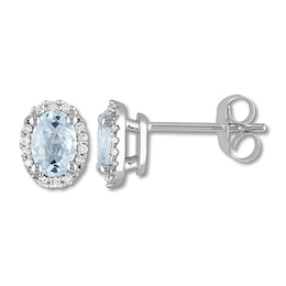 Aquamarine Earrings 1/15 ct tw Diamonds 14K White Gold