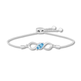 Blue Topaz & Diamond Infinity Bolo Bracelet Sterling Silver