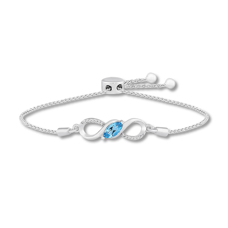 Main Image 1 of Blue Topaz & Diamond Infinity Bolo Bracelet Sterling Silver