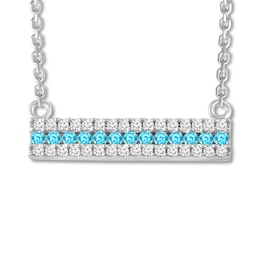 Blue & White Topaz Bar Necklace Sterling Silver