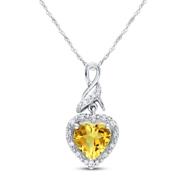 Citrine Heart Necklace 1/20 ct tw Diamonds Sterling Silver